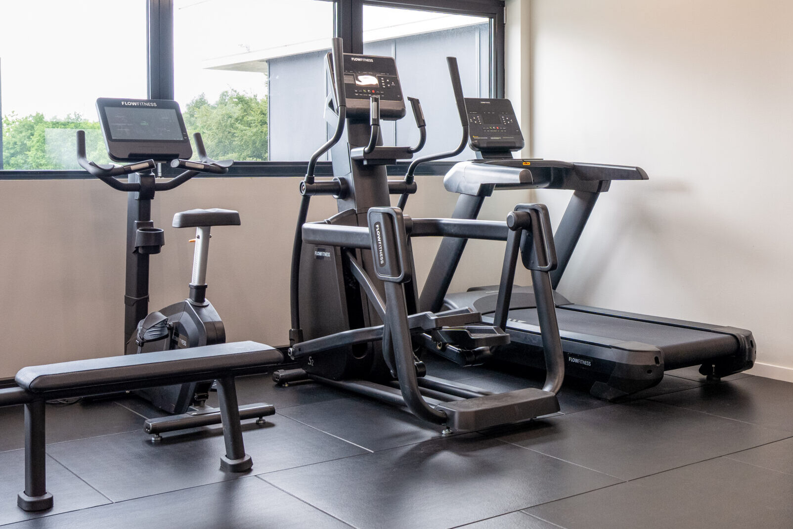 Colleagues working out in Flow Fitness' own facilities